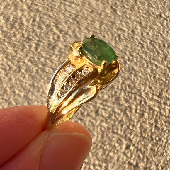 10k yellow gold natural genuine green emerald & diamond ring size 7 3.5 grams - Picture 12 of 16